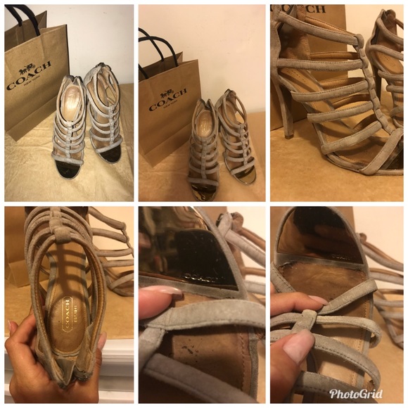 💯% Authentic Coach Suede Gray Strappy Heels - Picture 1 of 8